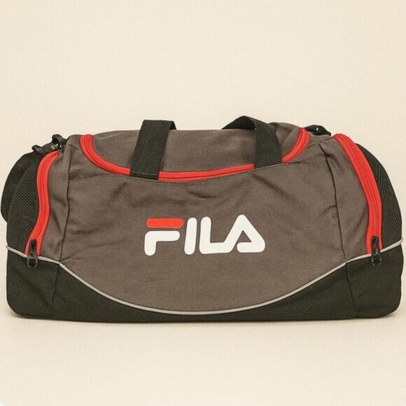 FILA Gray Red Black Duffel Sports Gym Bag - Picture 1 of 9